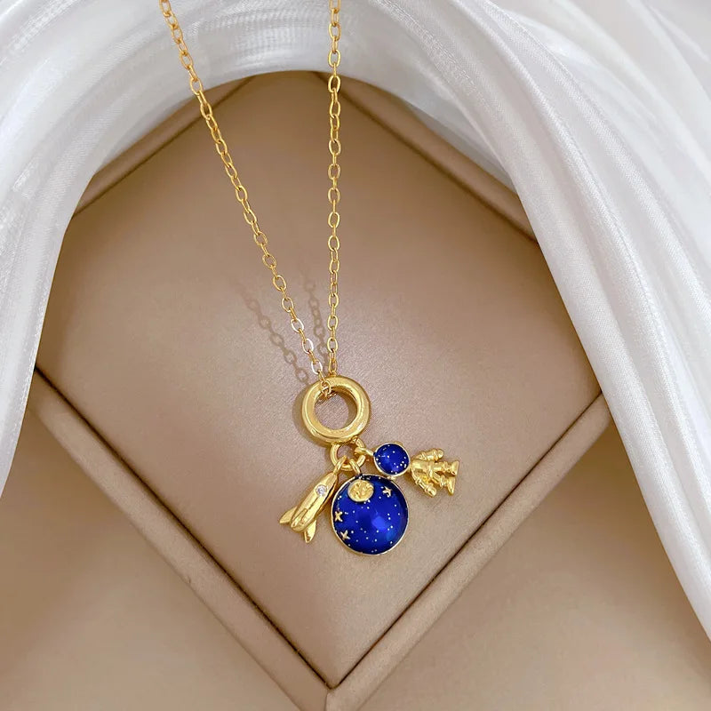 Collier "COSMOS" Astronaute Lune et Planète