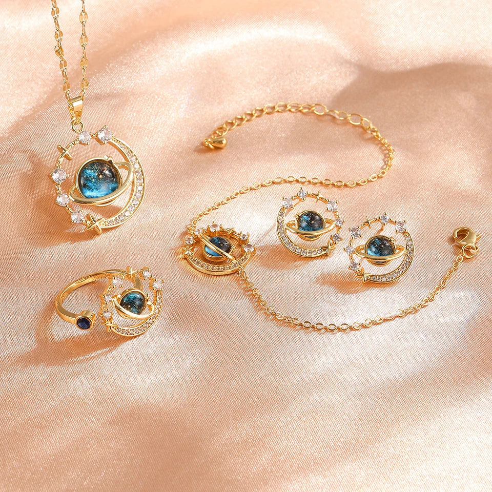 Collier "COSMOS" Astronaute Lune et Planète