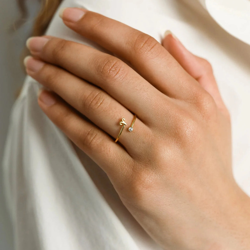 Bague Zodiaque Plaqué or 14K – Signe Astrologique en Zircon Pierre de naissance