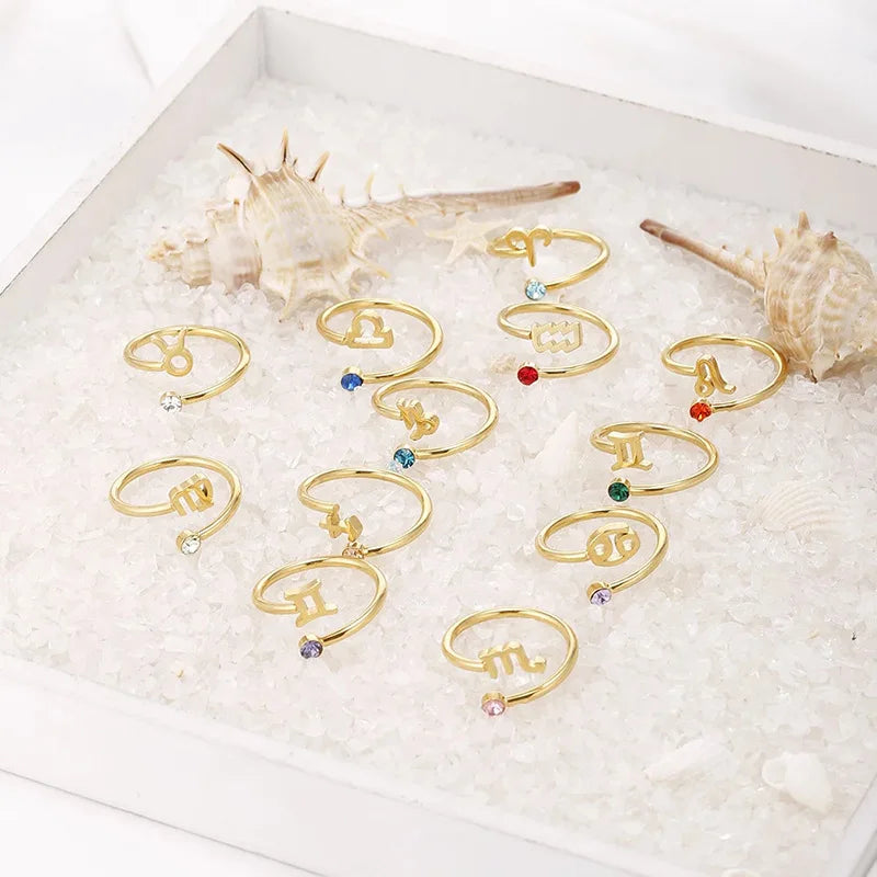 Bague Zodiaque Ajustable – Signe Astrologique en Zircon