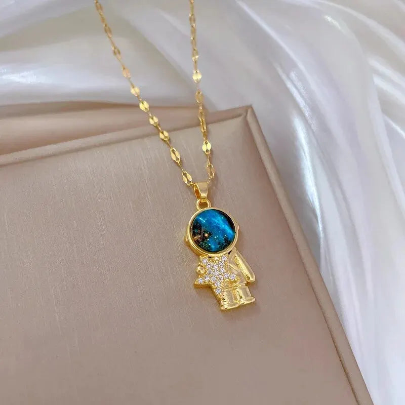 Collier "COSMOS" Astronaute Lune et Planète