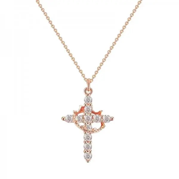 Collier "REGINA" Croix Couronne Pivotante
