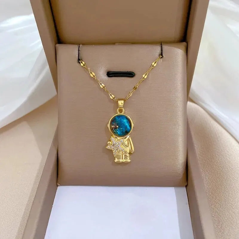 Collier "COSMOS" Astronaute Lune et Planète