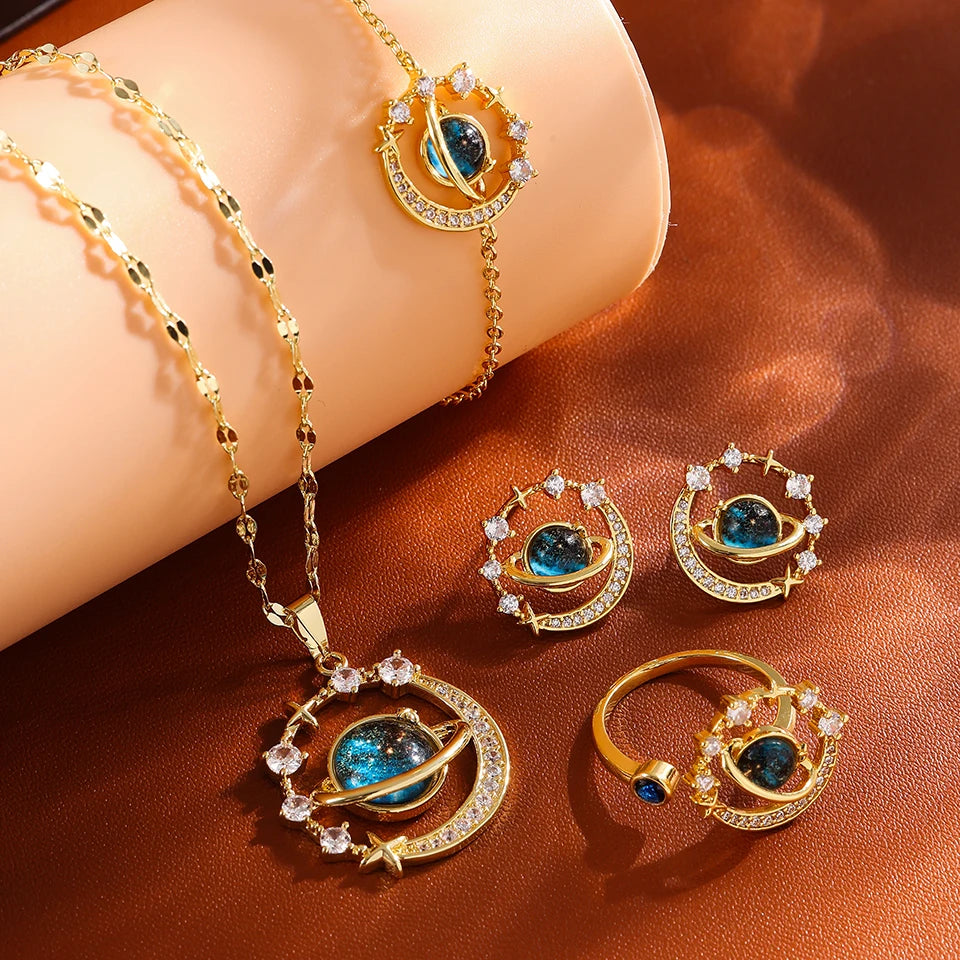 Collier "COSMOS" Astronaute Lune et Planète