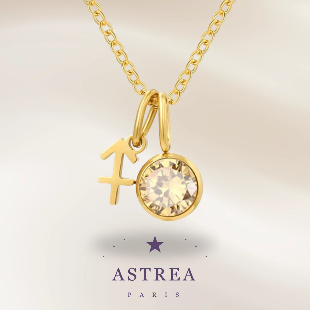 Collier Signe Astrologique – Zircon Pierre de Naissance Plaqué Or
