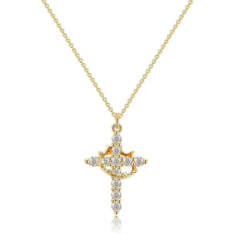 Collier "REGINA" Croix Couronne Pivotante