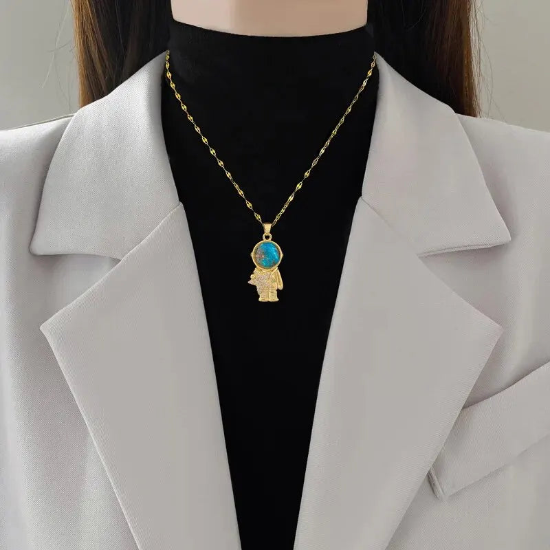 Collier "COSMOS" Astronaute Lune et Planète