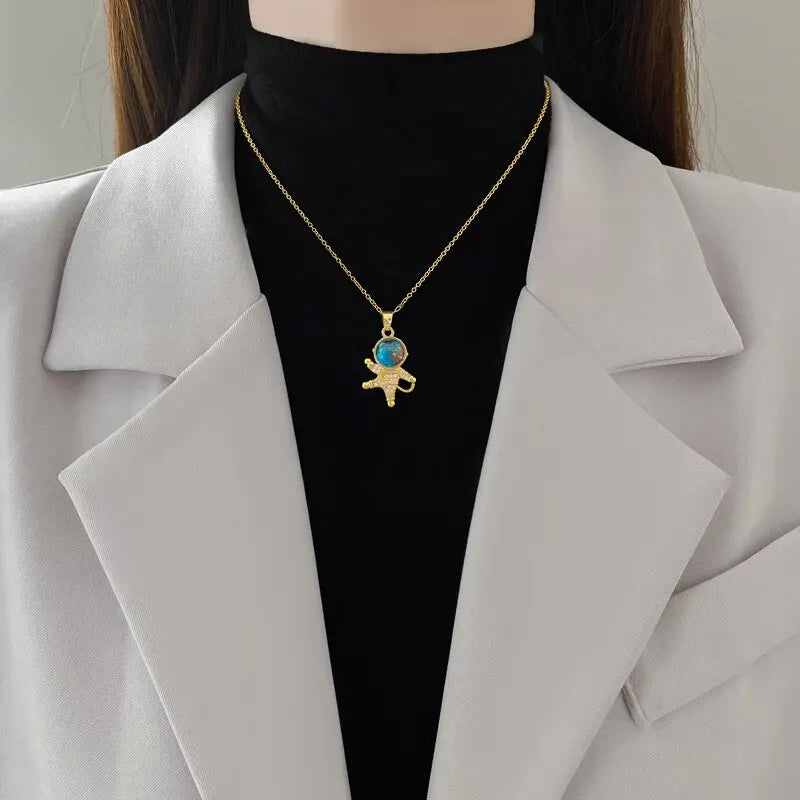 Collier "COSMOS" Astronaute Lune et Planète